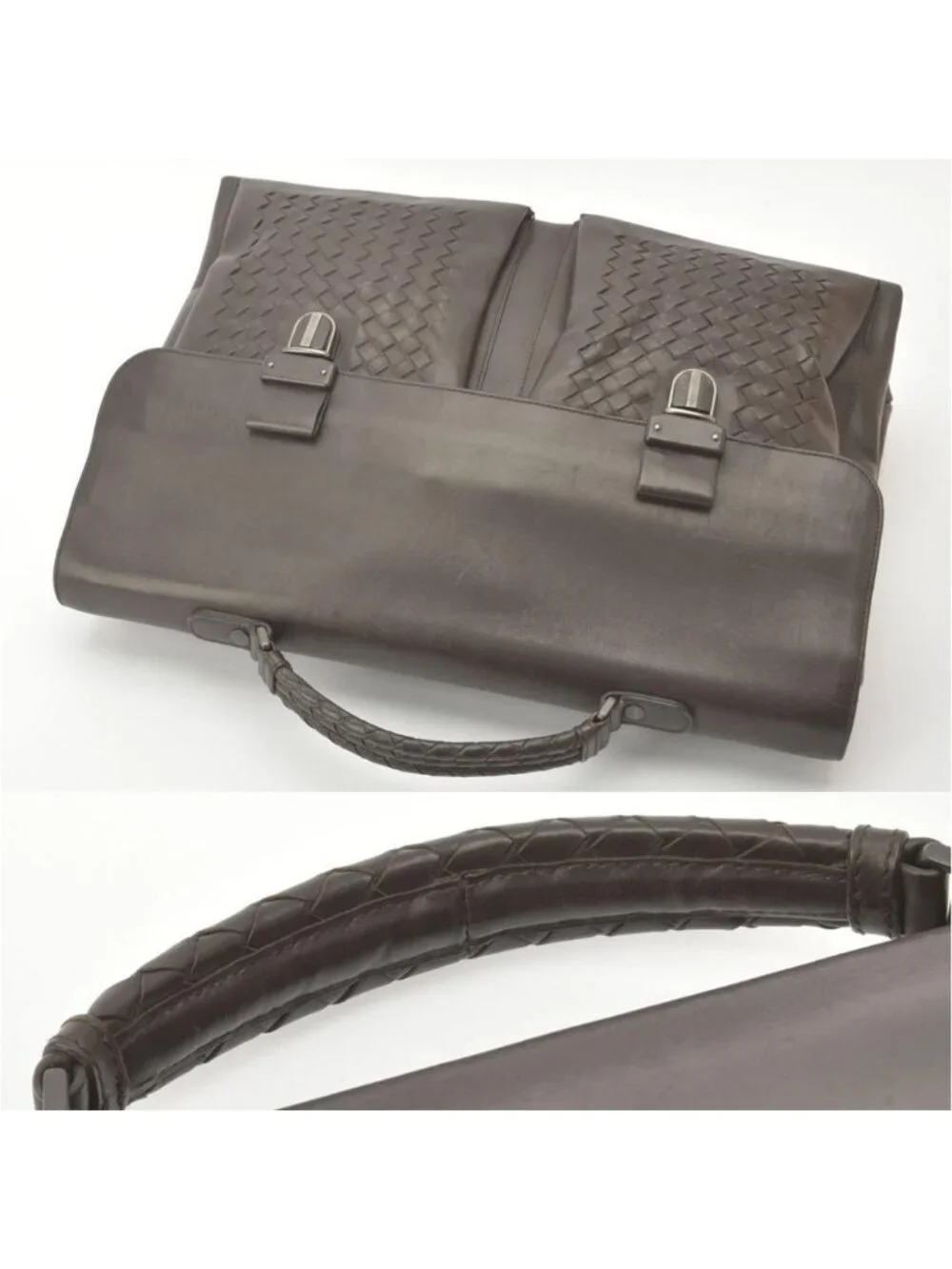 Bottega Veneta Business Bag Intrecciato Leather Dark Brown